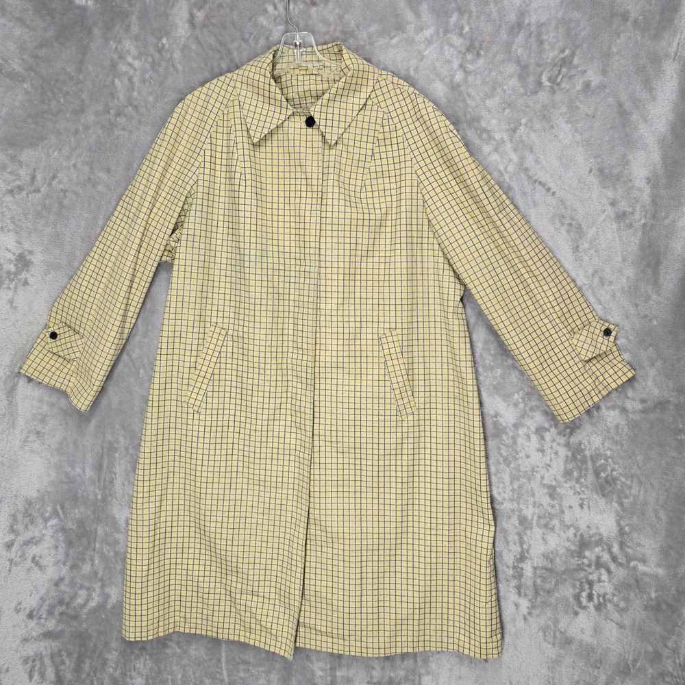 Sears Perma-Prest Trench Coat Women XL Yellow Plaid Vintage Checkered Raincoat